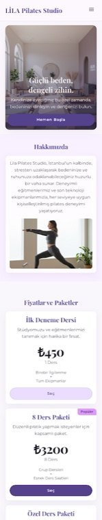 LILA Pilates Studio mobil web tasarımı