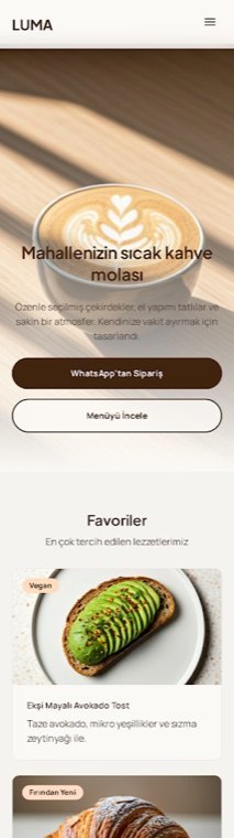 LUMA Cafe mobil web tasarımı